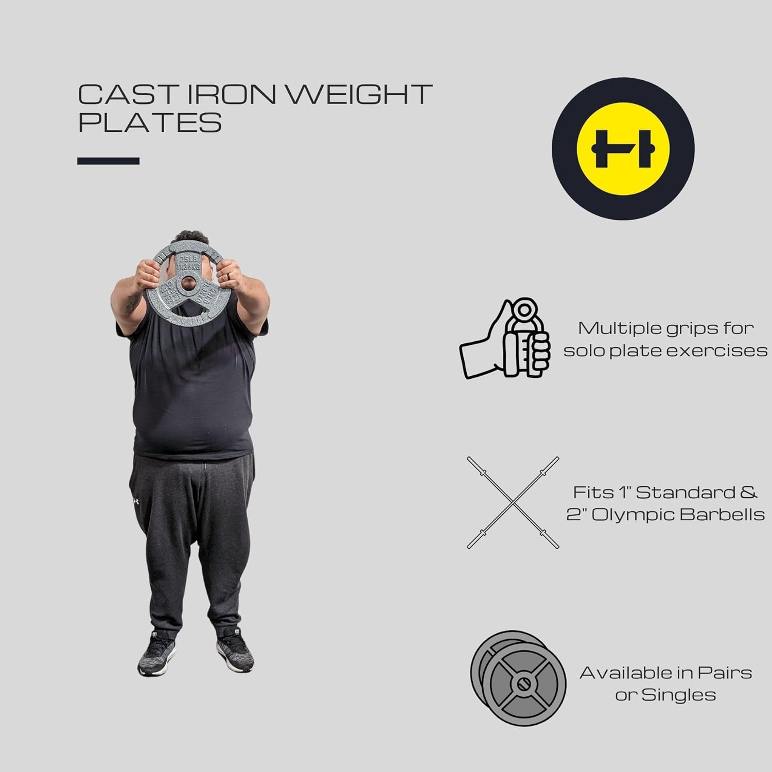 Hulkfit 2-Inch Iron Plate For Strength Training, Weightlifting, Single (5 Pounds), Silver
