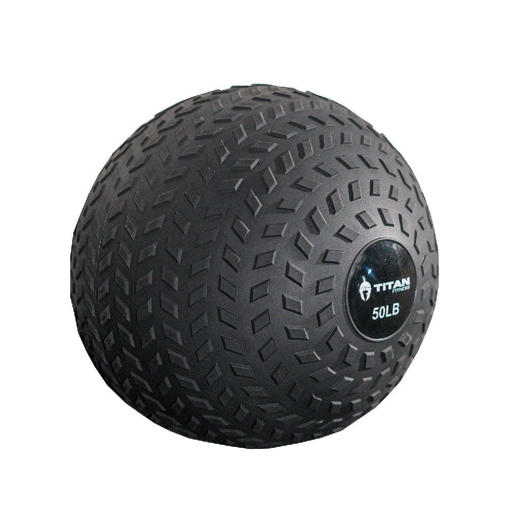 Titan Fitness 50 Lb Rubber Tread Slam Ball, Dead Bounce, 11.5In Diameter, Weight Workout - Throw, Catch, Slam, Twist