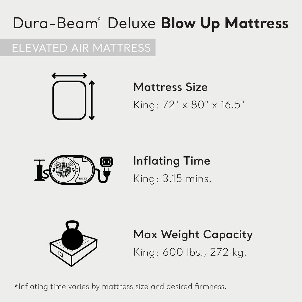 Intex 2 Pack Dura Beam Plus Deluxe Airbed, Inflatable Blow Up Portable Air Mattress With Built-In Internal Air Pump, King-Sized