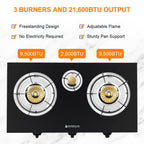 Camplux Propane Gas Stove With 21,600Btu, 3 Burners Propane Stove, Tempered Glass Camping Cooking Stove