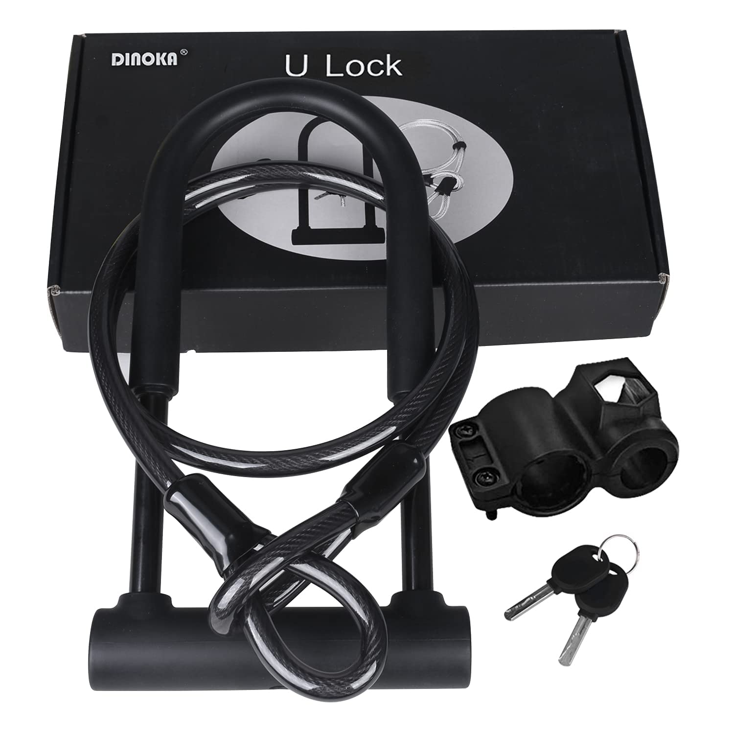 Dinoka Large Bike U Lock Combination With Keys,16Mm U Lock For Bicycle With 4Ft Flex Bike Cable And Mounting Bracket,U Bolt Bike
