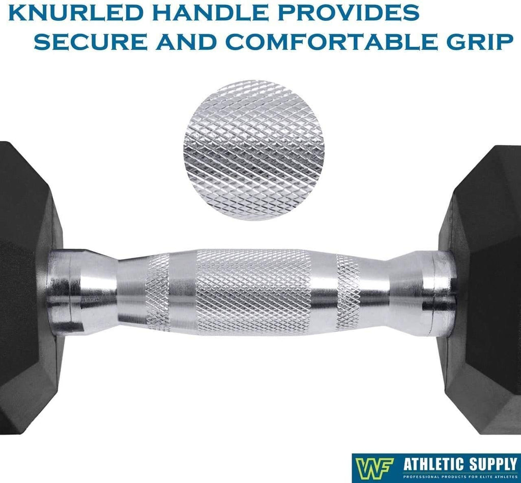 Wf Athletic Supply Rubber Coated Hex Dumbbell Set, Multiple Choices Available - Dumbbells With Rack Stand And Mat, Or Dumbbells