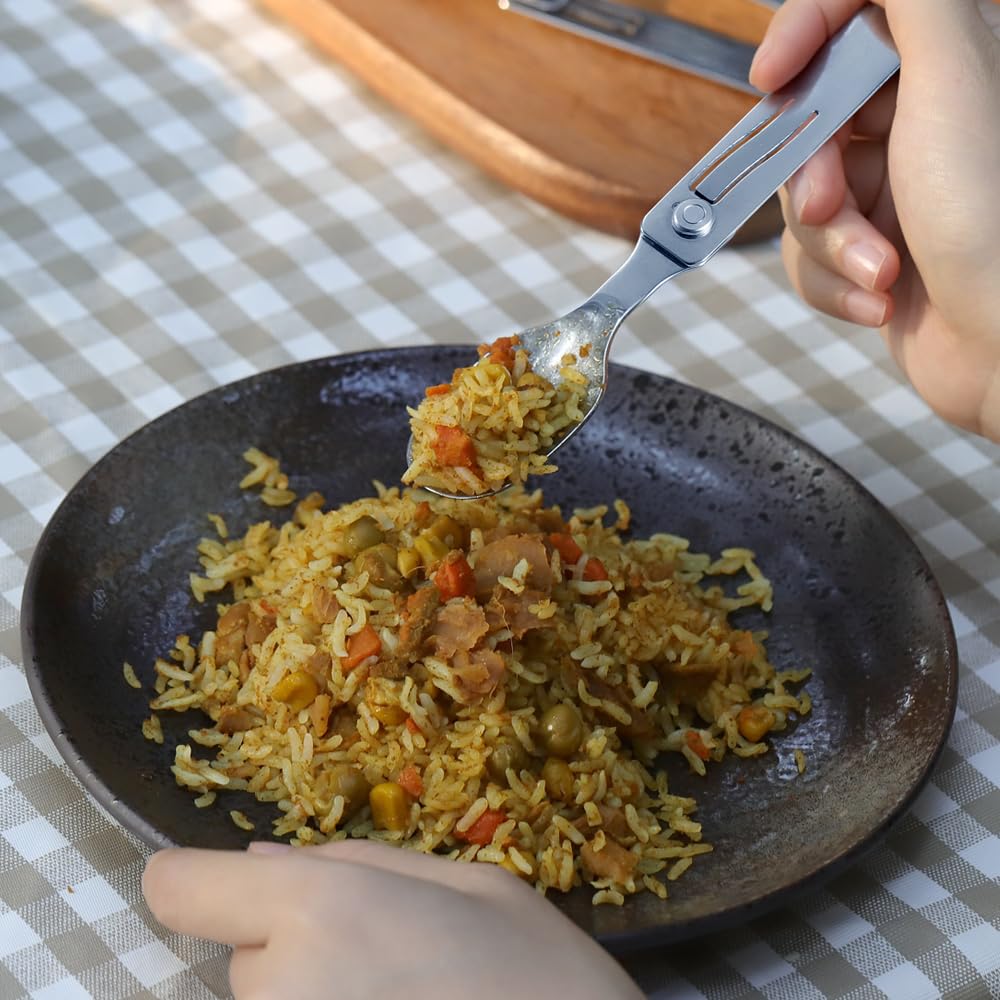 Roxon C2 Camping Utensil 2 In 1 Detachable Folding Cutlery With Fork & Spoon For Outdoor, Camping, Hiking, Easy To Carry Highly