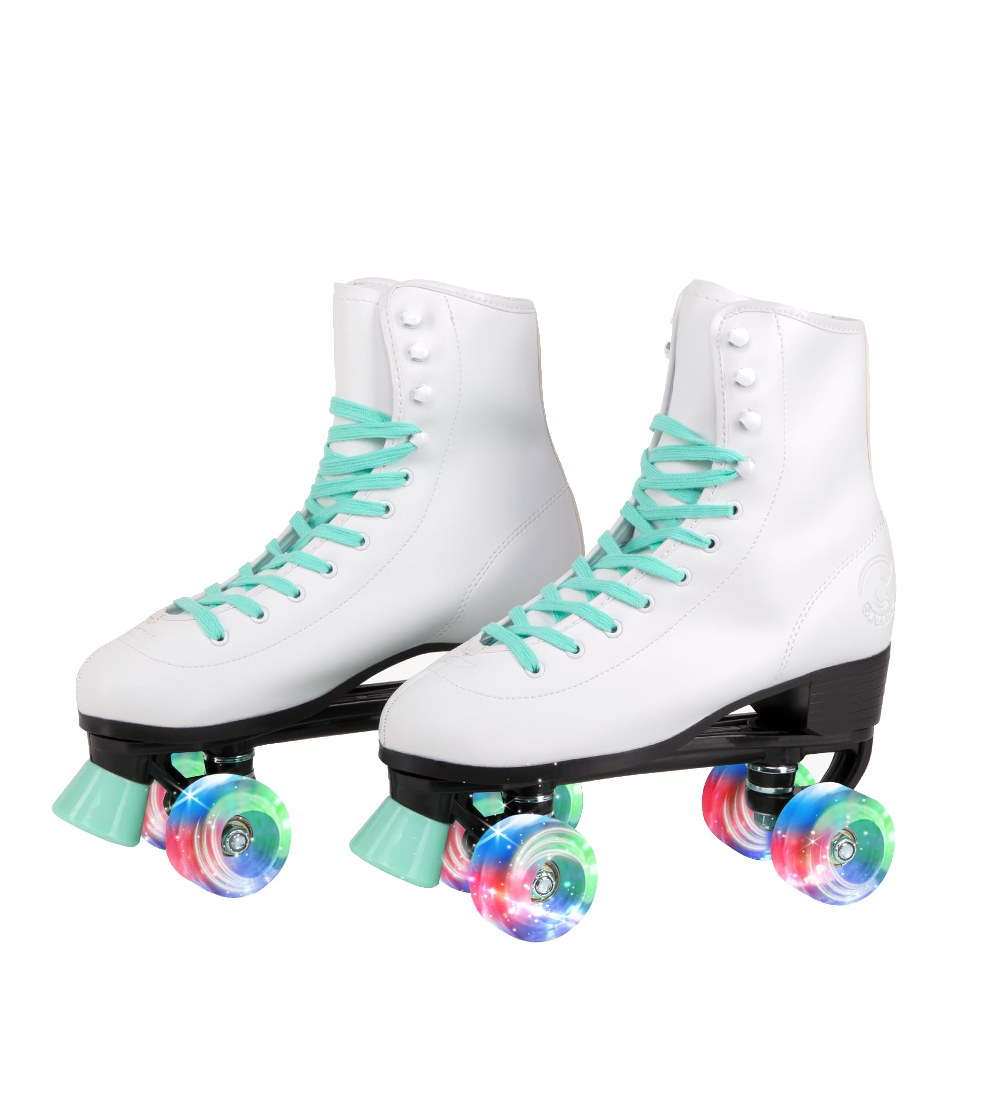 C SEVEN C7skates Quad Roller Skates | Retro Design (Mint w LED, Women's 6 / Youth 5 / Men's 5)