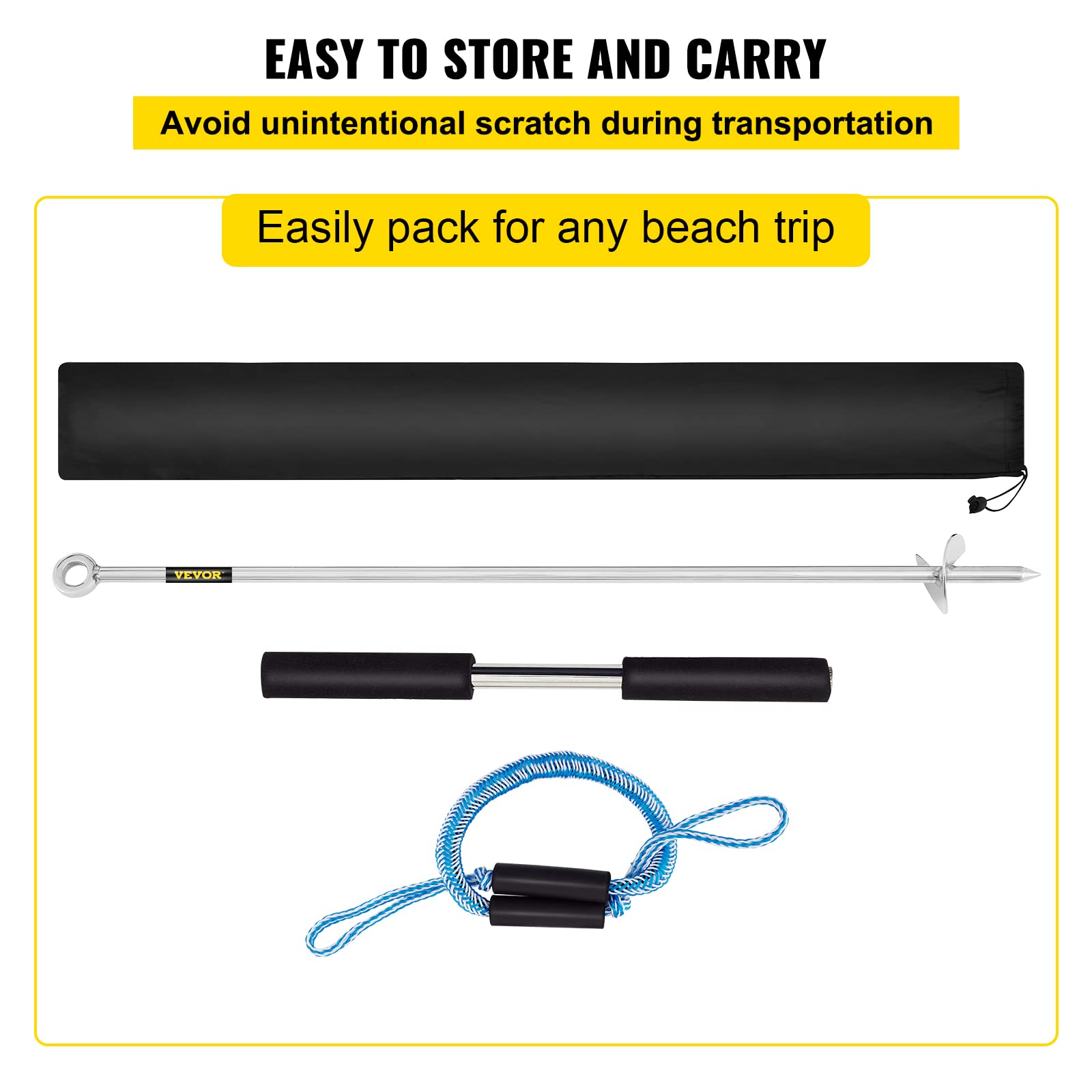Vevor Sand Anchor, 36'' Length Auger To The Beach And Sandbar, 316 Stainless Steel Screw Anchor W/Removable Handle, Bungee Line