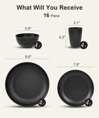 Quatish 16 Piece Plates And Bowls Sets For 4, Unbreakable Dinnerware Sets, Plastic Dish Set For Camping, Dishwasher Microwave Sa