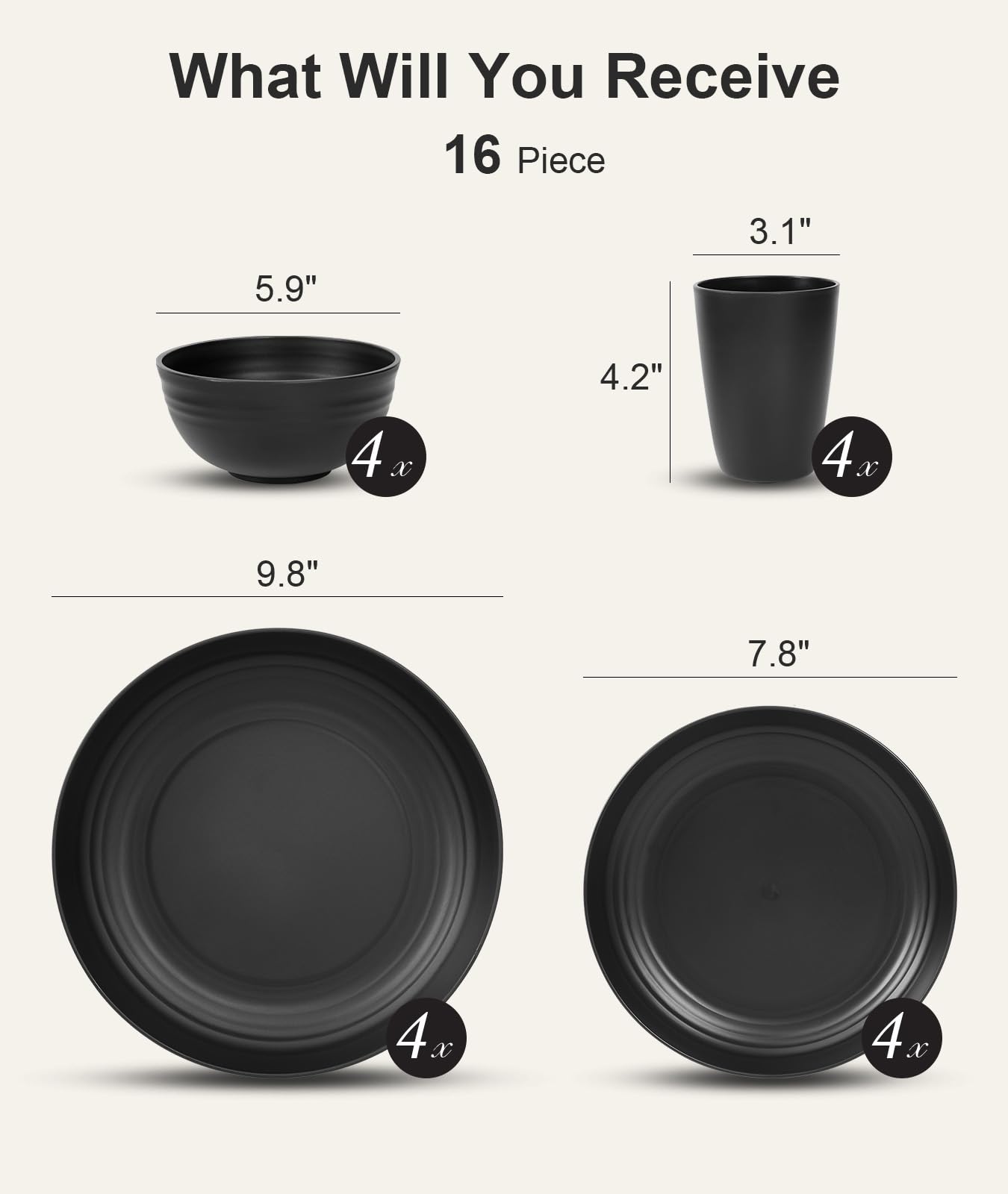 Quatish 16 Piece Plates And Bowls Sets For 4, Unbreakable Dinnerware Sets, Plastic Dish Set For Camping, Dishwasher Microwave Sa