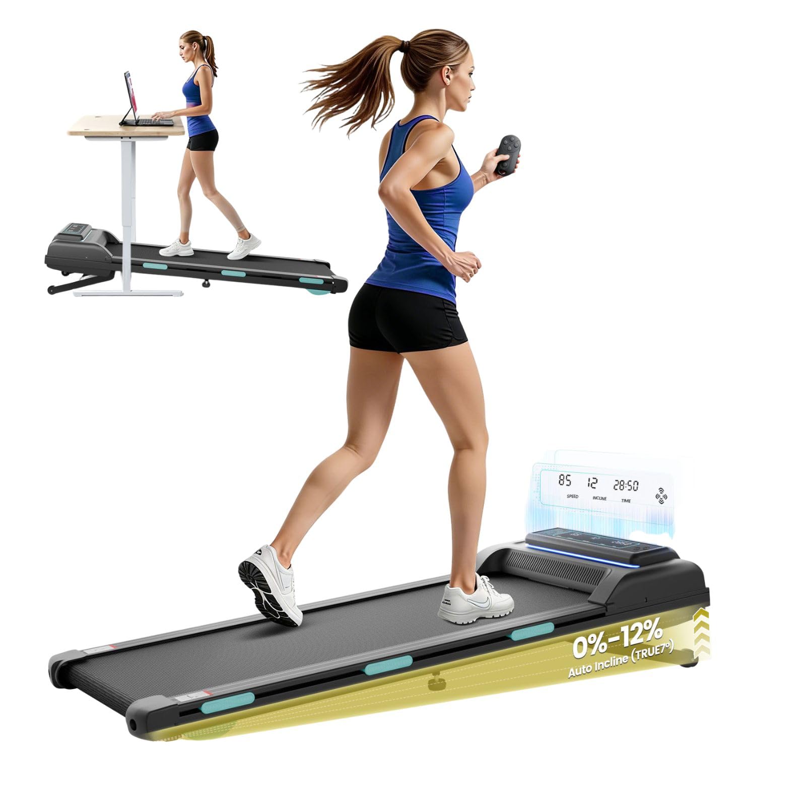 Jackfield Walking Pad Treadmill with 12% Auto Incline, 450 lbs Capacity Under Desk Treadmill for Home Office, 3.5 HP Portable Ru