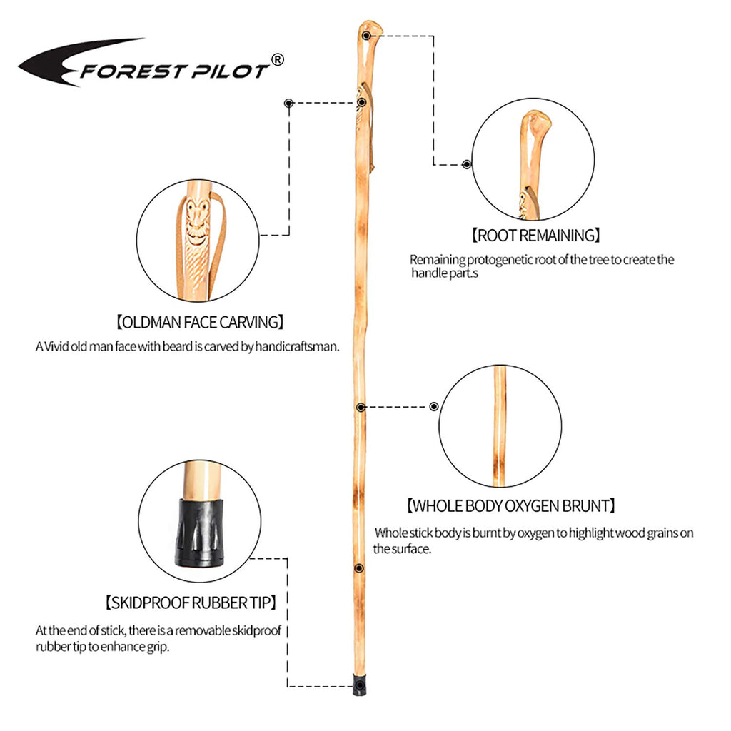 Forest Pilot Root Head Wooden Walking Stick With Old Man Face Carving(Nature Color, 55 Inches, 1 Piece