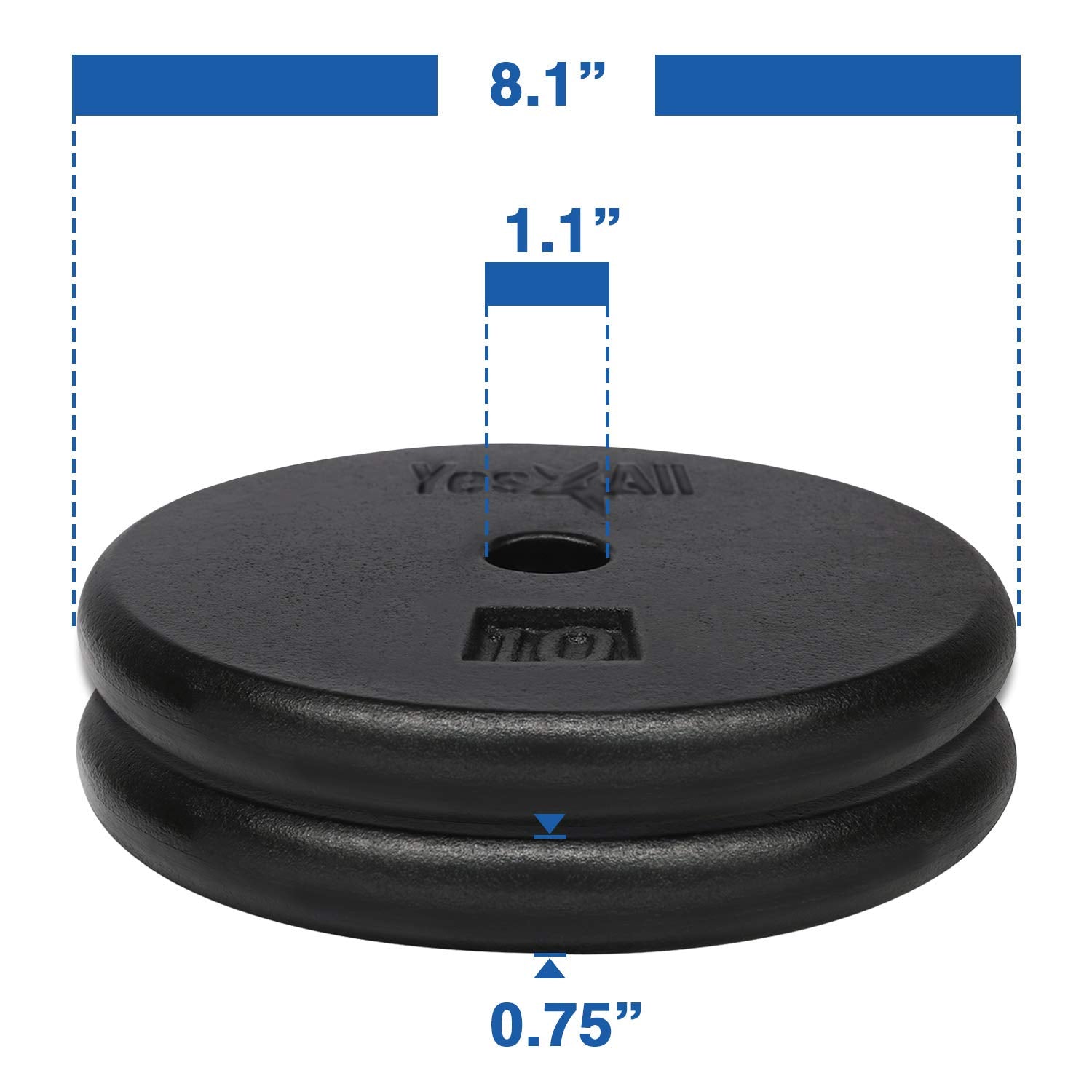 Yes4All Standard 1-Inch Cast Iron Weight Plates - 10Lbs Pair