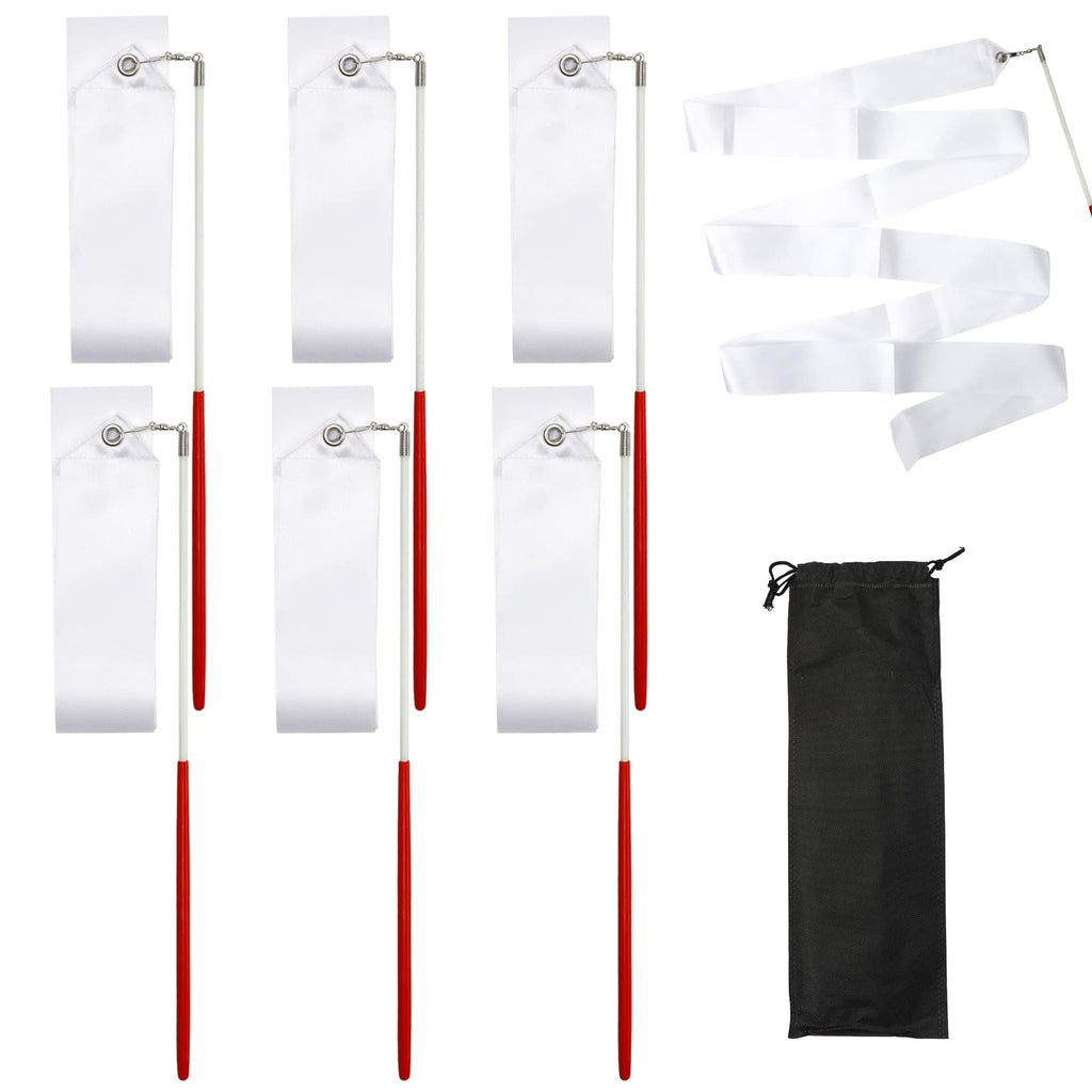 Xokipol 6 Pcs White Gymnastics Ribbon With Storage Bag, Dance Streamers With Baton Rhythmic Gymnastics Ribbon Wands For Kids, Ri