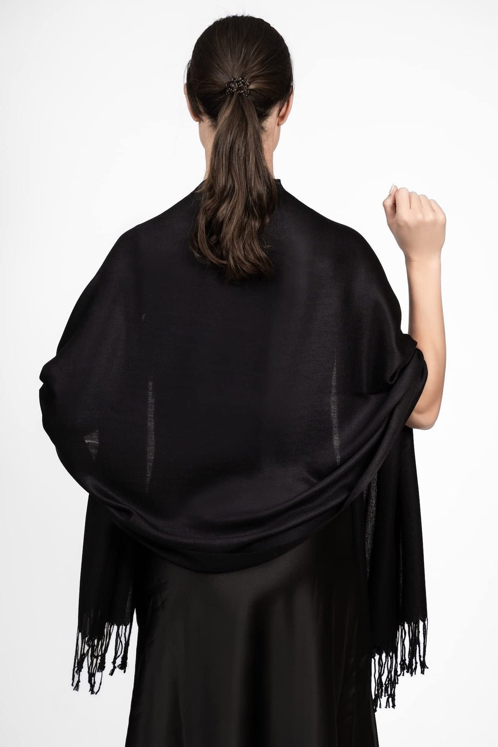 Achillea Large Soft Silky Pashmina Shawl Wrap Scarf In Solid Colors (Black)