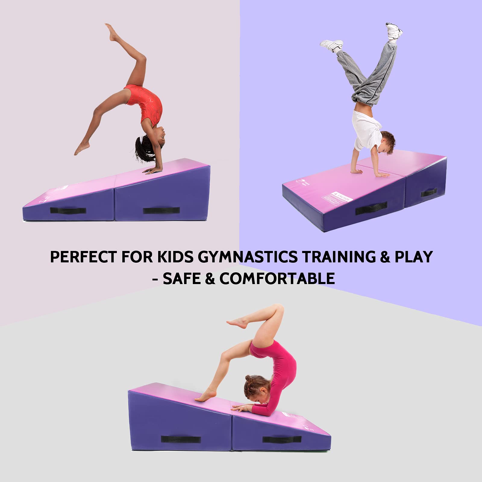 Kangaroo Hoppers Folding Incline Gymnastics Wedge Mat For Kids Tumbling, Skill Training, 56''X28''X15'' Cheese Mat For Home Gym