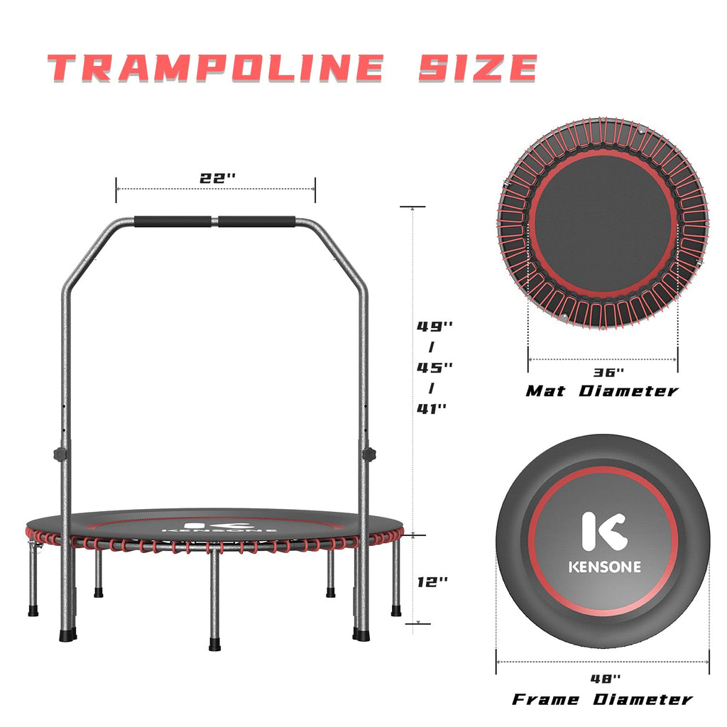 K Kensone 48 Low-Impact Rebounder Trampoline For Adults With Bungee, 550Lbs Quiet Mini Exercise Trampoline With Adjustable U-Sha