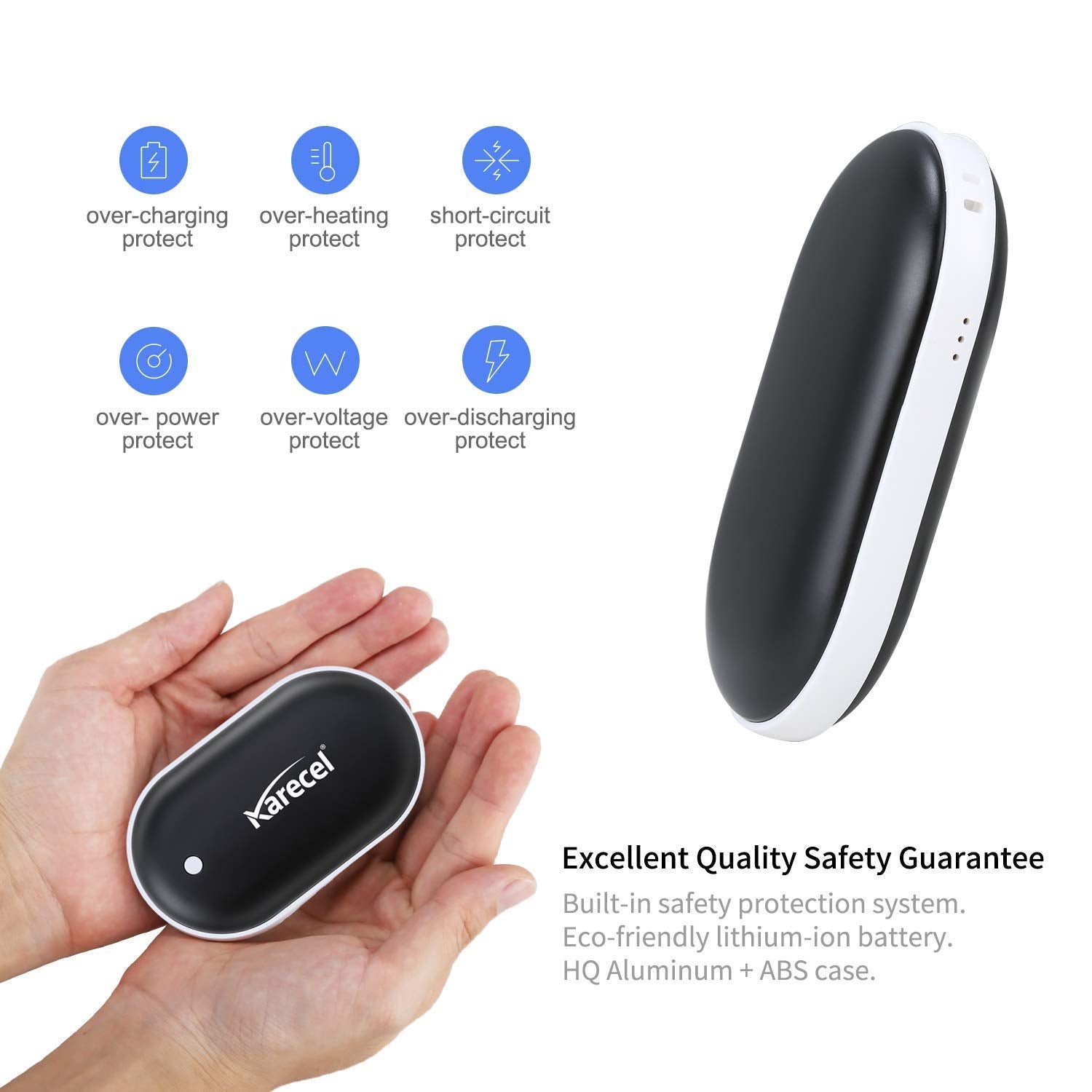 Karecel Rechargeable Hand Warmers, Electric Hand Warmer 5200Mah Powerbank Reusable Handwarmers, Portable Usb Hand Warmer Heater