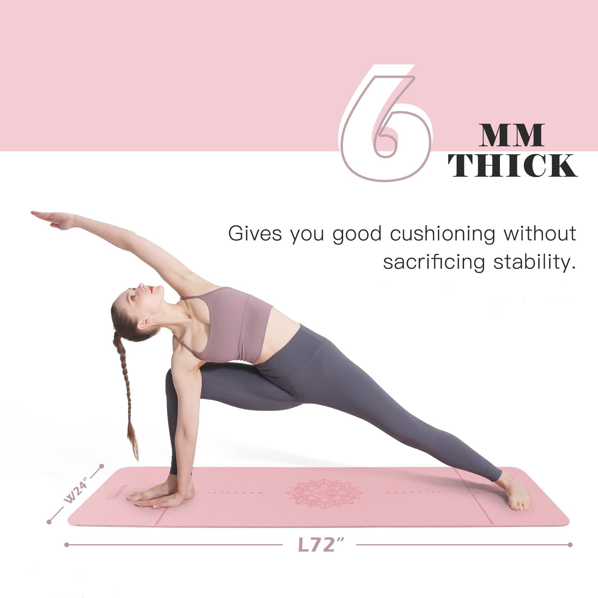 Non Slip, Pilates Fitness Mats, Eco Friendly, Anti-Tear 1/4'' Thick Yoga Mats For Women, Exercise Mats For Home Workout With Car