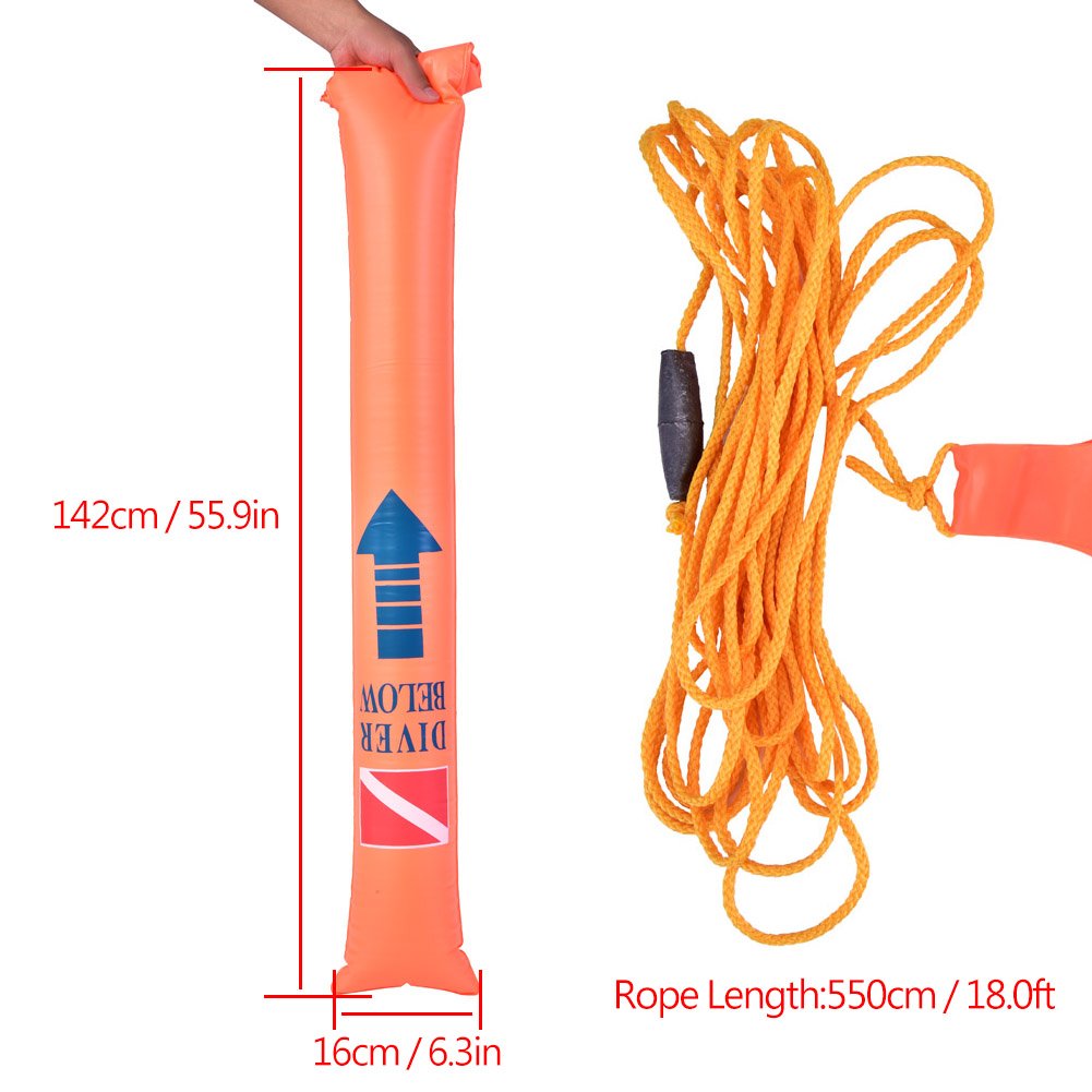 Inflatable Safety Sausage Tube, Scuba Surface Marker Buoy Diving Underwater Signal Flag Tube Snorkeling Storage Bag Dive Reel Hi