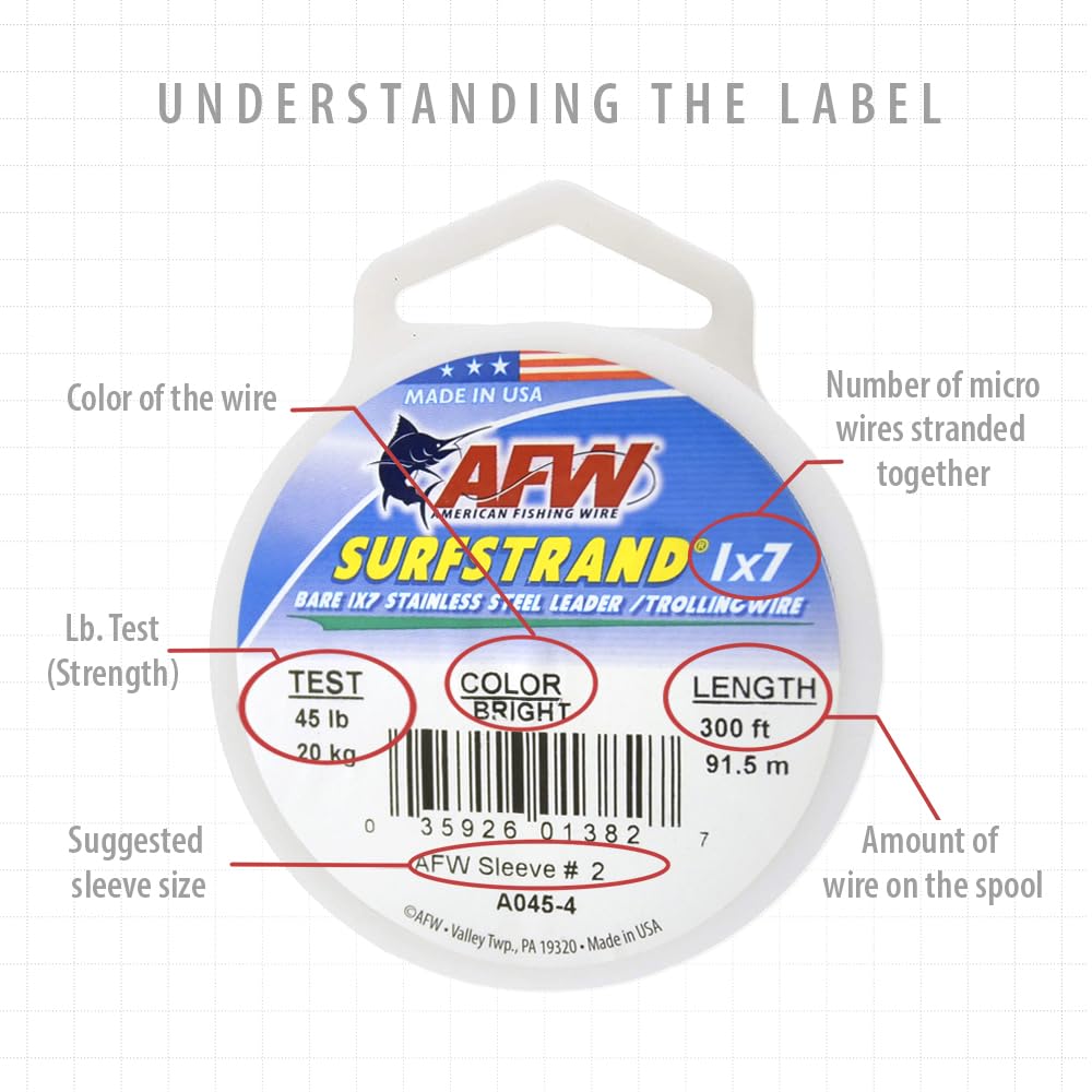 American Fishing Wire Surfstrand, Bare 1X7 Stainless Steel Leader Wire, 325 Lb Test, 0.045 Diameter, Camo, 30 Ft