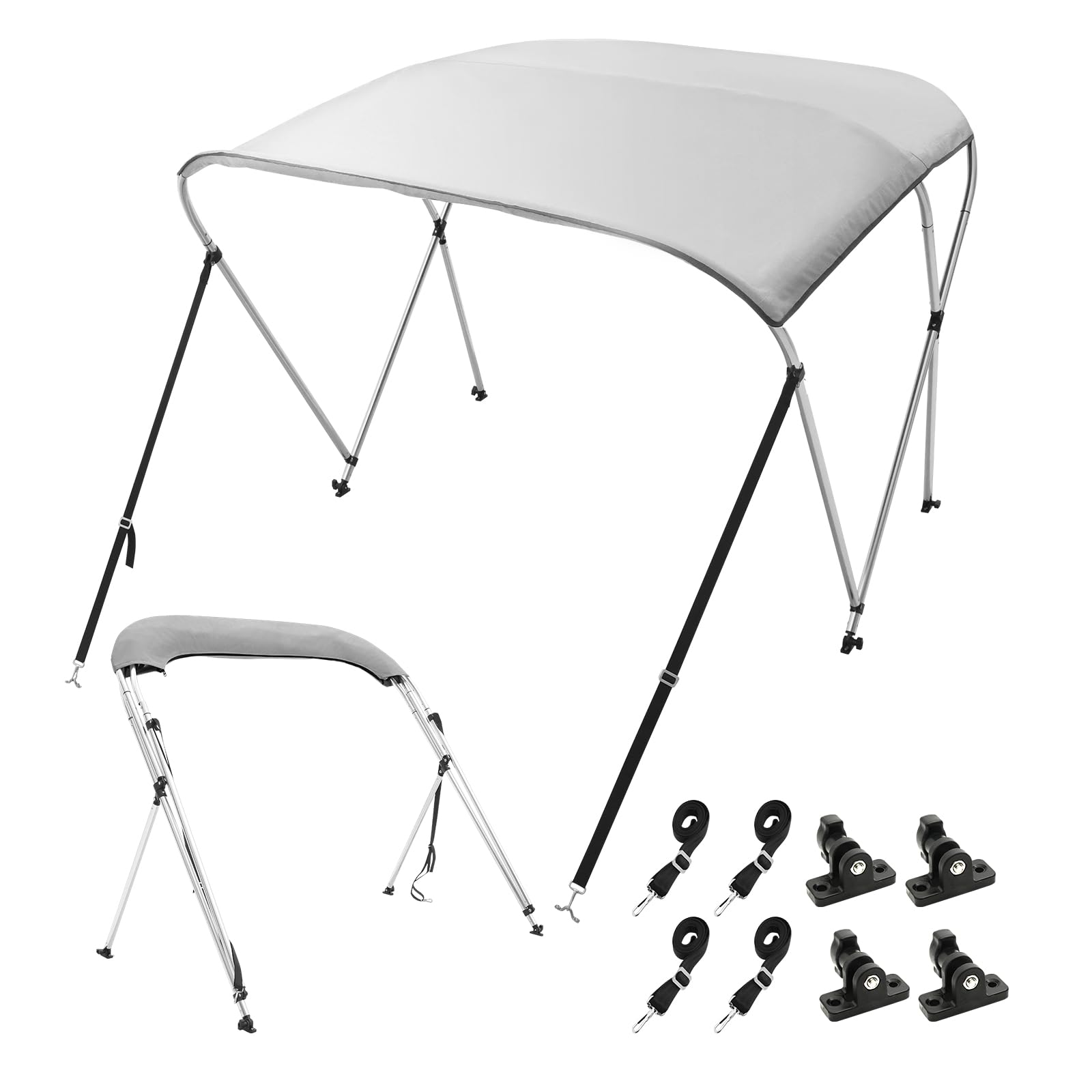VEVOR 3 Bow Bimini Top Boat Cover, 900D Polyester Canopy with 1 Aluminum Alloy Frame, Waterproof and Sun Shade, Includes Storage