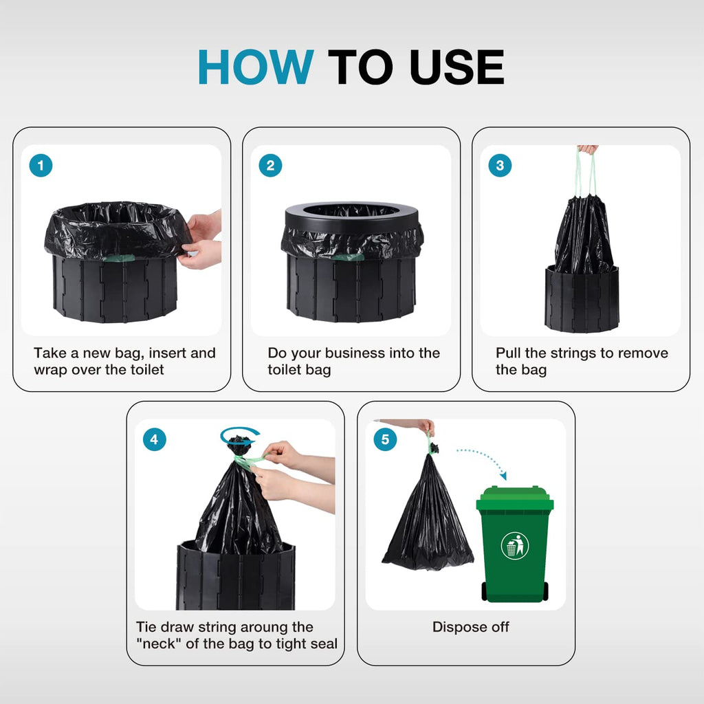 Triptips Portable Toilet Bags 40 Count Drawstring 8 Gallon Camping Toilet Bags Toilet Waste Bags Leak-Proof Toilet Liners, Trash