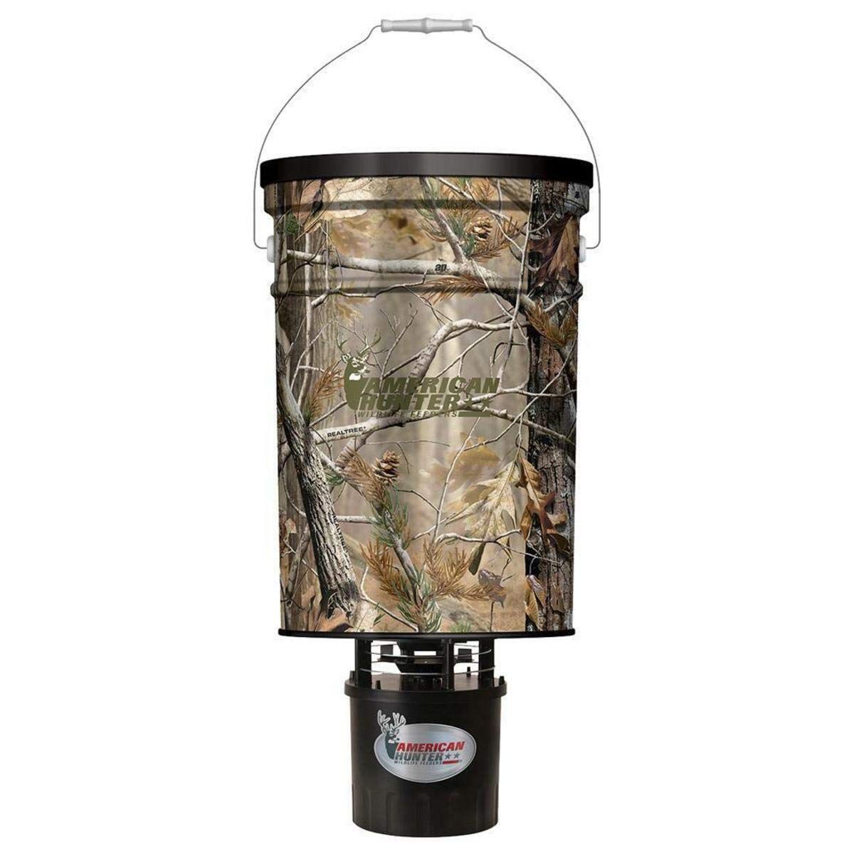 American Hunter 50 Lb Hanging Feeder Hunting Durable Lightweight Camo Metal Game Feeder With Automatic Delivery System With Xd-P
