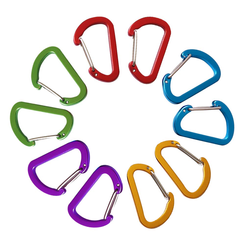 Abcool 10Pcs Keychain Clips Mini Carabiner - 1 5/8Inch Small Aluminum Durable Quick Release Auto Locking D-Shape Spring Loaded W
