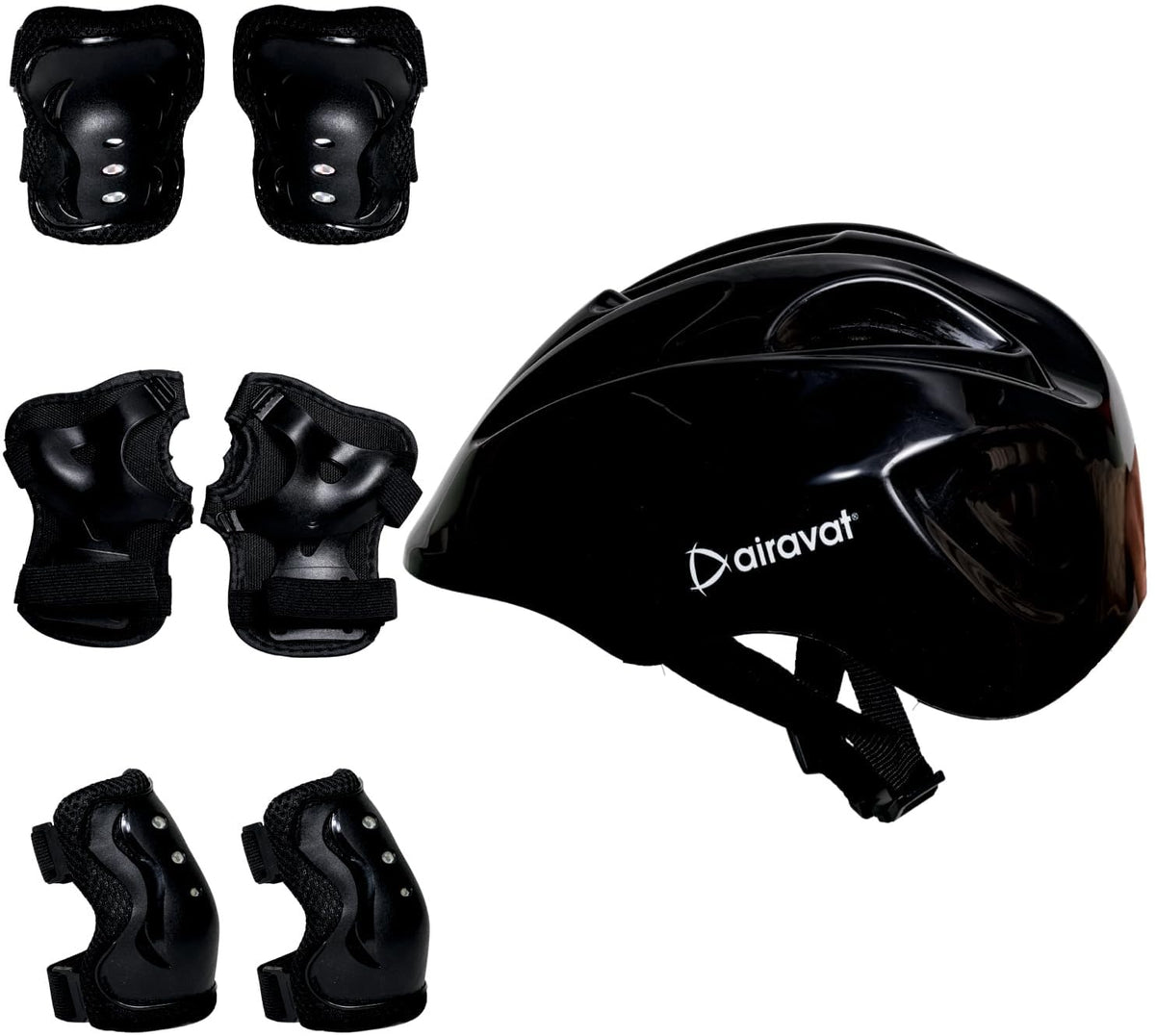 Airavat 7510 Zippy Kids Protective Set Including Helmet Along with Knee Pads, Elbow Pads & Palm Guards (Black)