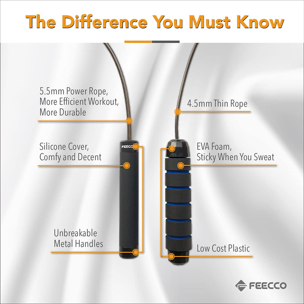 Feecco 1/2 Lb Weighted Jump Rope For Boxing, Cardio, Crossfit Workout, 8~11Ft Range Adjustable Length Steel Ropes With Ball Bear