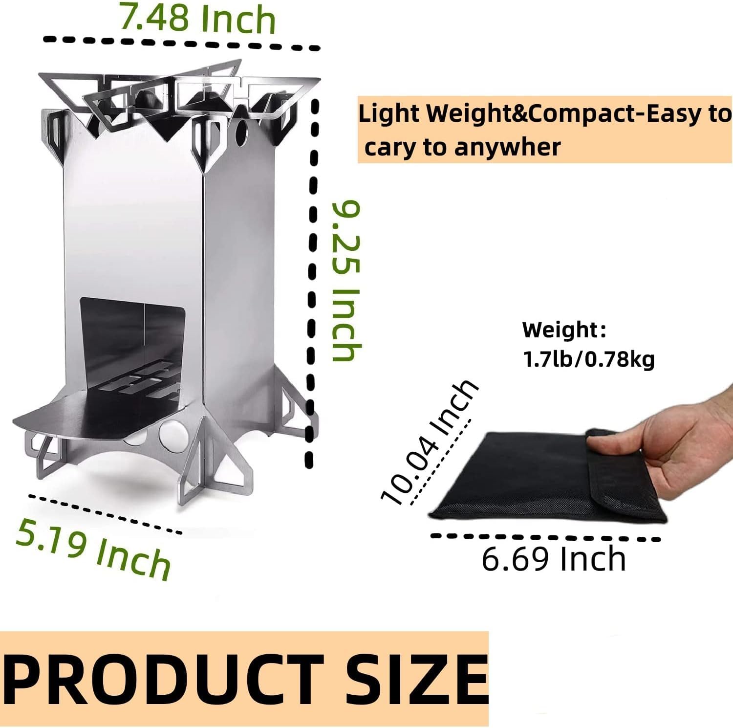 Fithike Backpacking Camping Rocket Stove,Portable Stainless Steel Wood Burning Camping Stoves For Outdoor Cooking Hiking Surviva