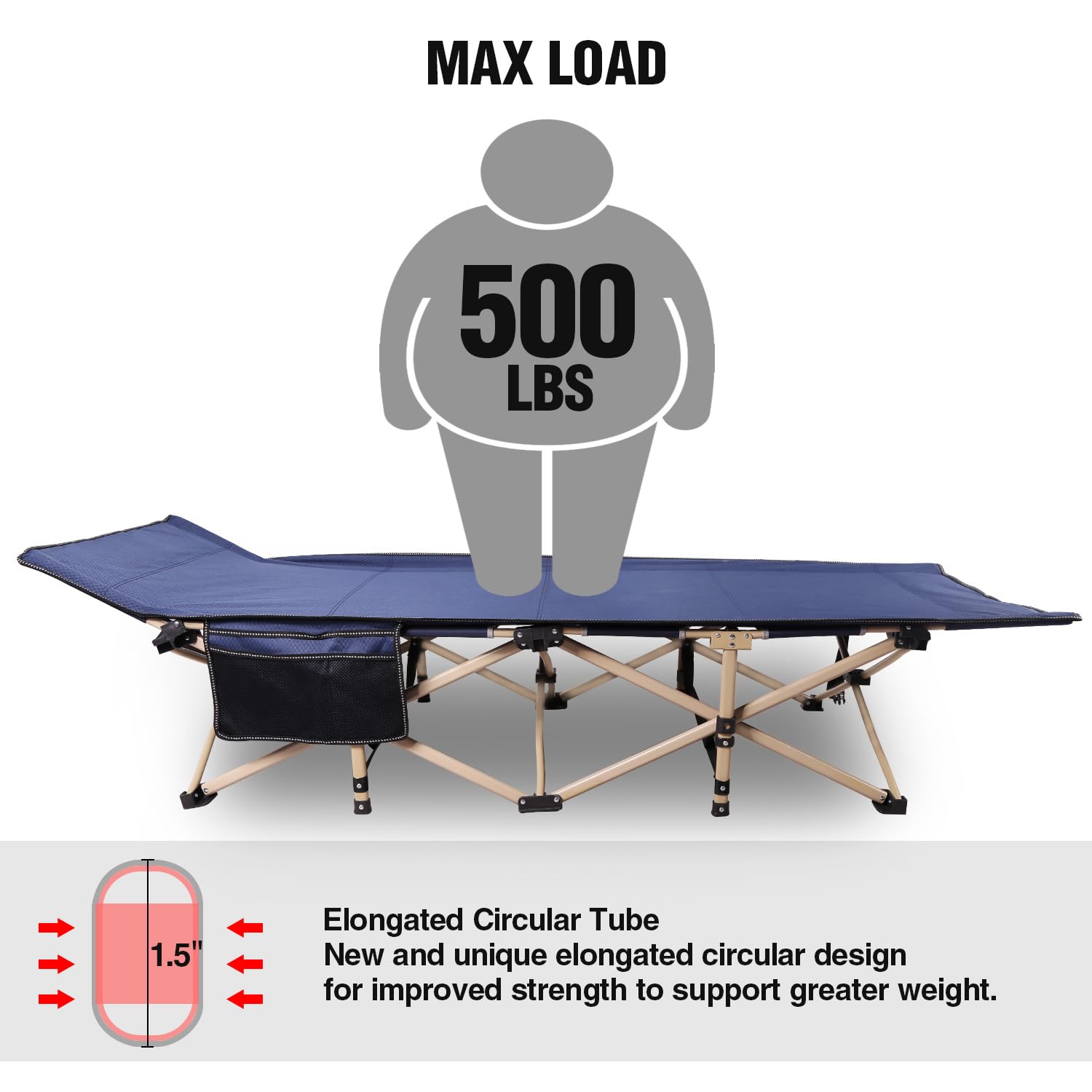 Redcamp Folding Camping Cots For Adults Heavy Duty, 28 Extra Wide Sturdy Portable Sleeping Cot For Camp Office Use, Blue