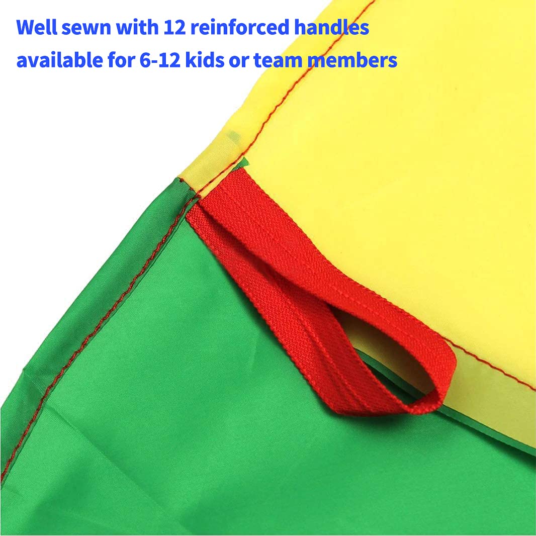 Amyese 12Ft Kids Team Game Rainbow Parachute, Outdoor Party Group Cooperative Games, Family Get-Together Entertainment