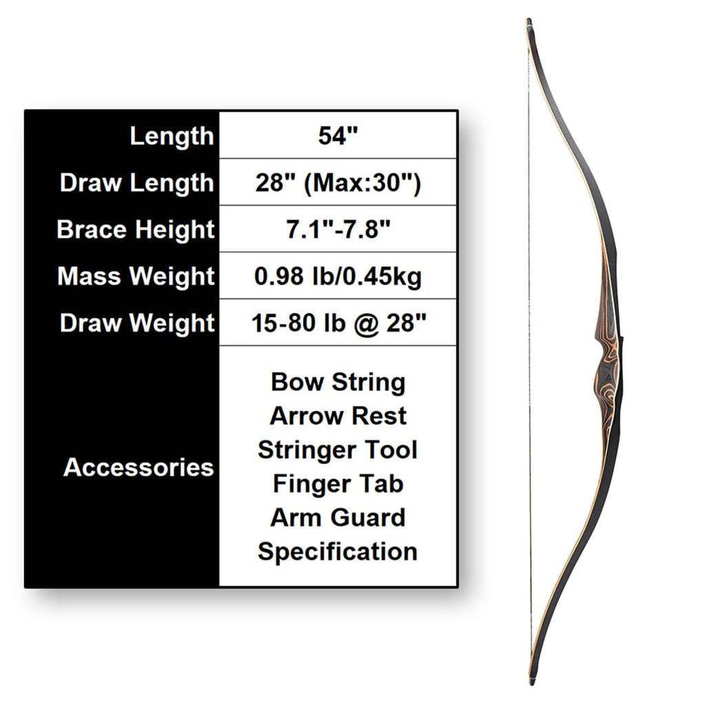 Deerseeker Outdoor Archery 54 Traditional Bow Hunting Longbow With Bamboo Core Limbs Handmade Recurve Bow Rh/Lh For Targeting Pr