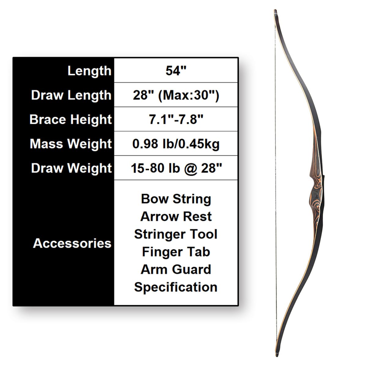 Deerseeker Outdoor Archery 54 Traditional Bow Hunting Longbow With Bamboo Core Limbs Handmade Recurve Bow Rh/Lh For Targeting Pr