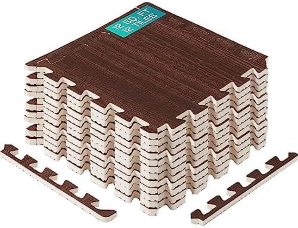 Yes4All 6Lwd Interlocking Eva Borders  Foam Floor Mats For Gym Equipment (24 Grey 6 Pcs), I. 12 Square Feet (12 Tiles) -Walnut W