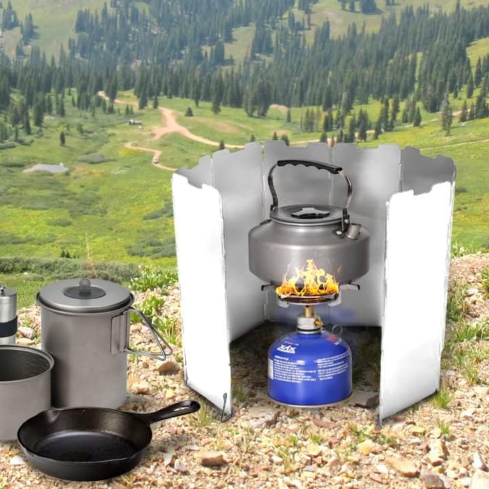 Japard Aluminum Camping Stove Windshield, Windscreen For Camping Stove, 9.4X26In, 8 Plates, 8Oz Lightweight Portable Camp Stove