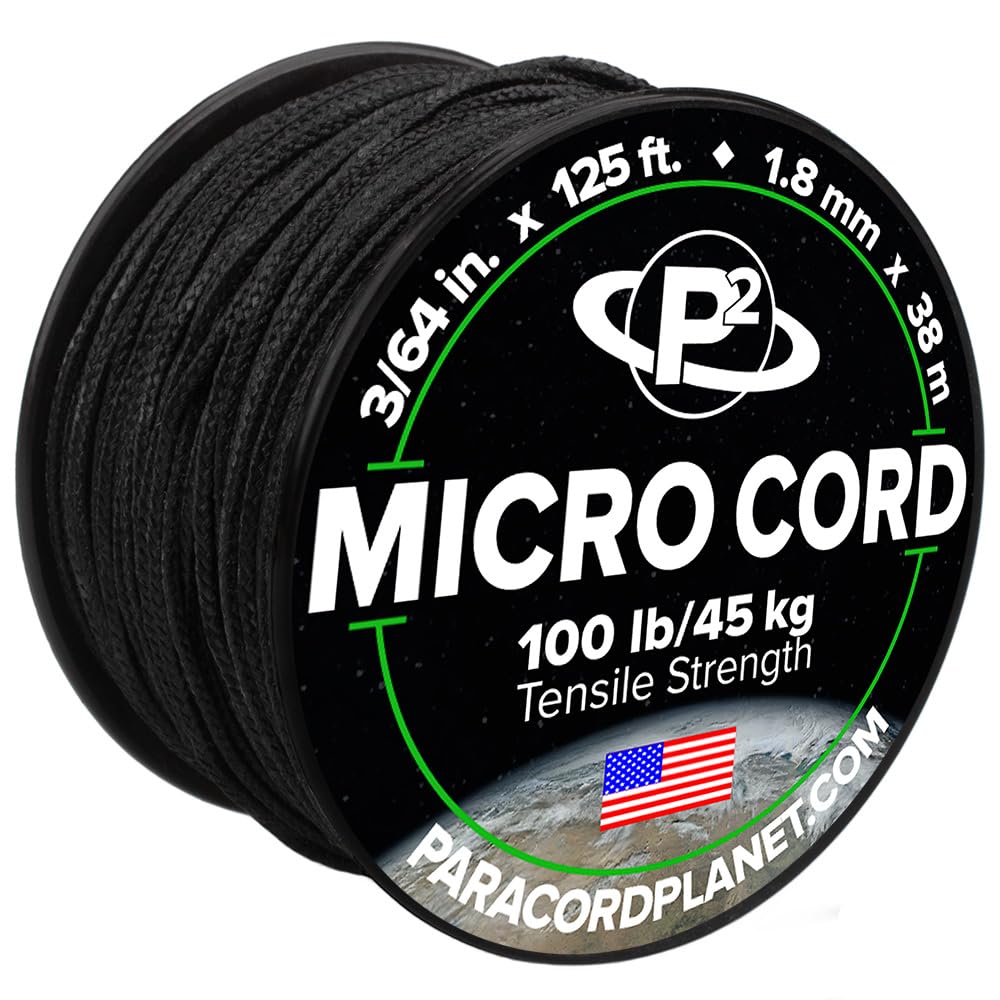 Paracord Planet Micro Paracord - Thin Braided Cord For Crafting, Fishing, And Diy Projects In 125 Ft Spools - Black