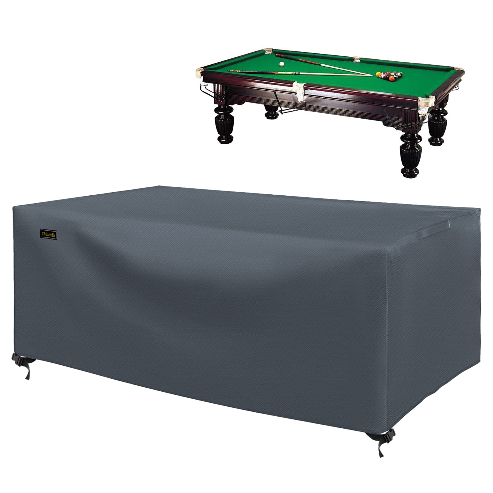 CHINCHILLA 7/8/9 ft Pool Table Cover, Waterproof Sunscreen Billiard Cover Polyester Fabric,for Snooker Billiard Table Cover (8ft