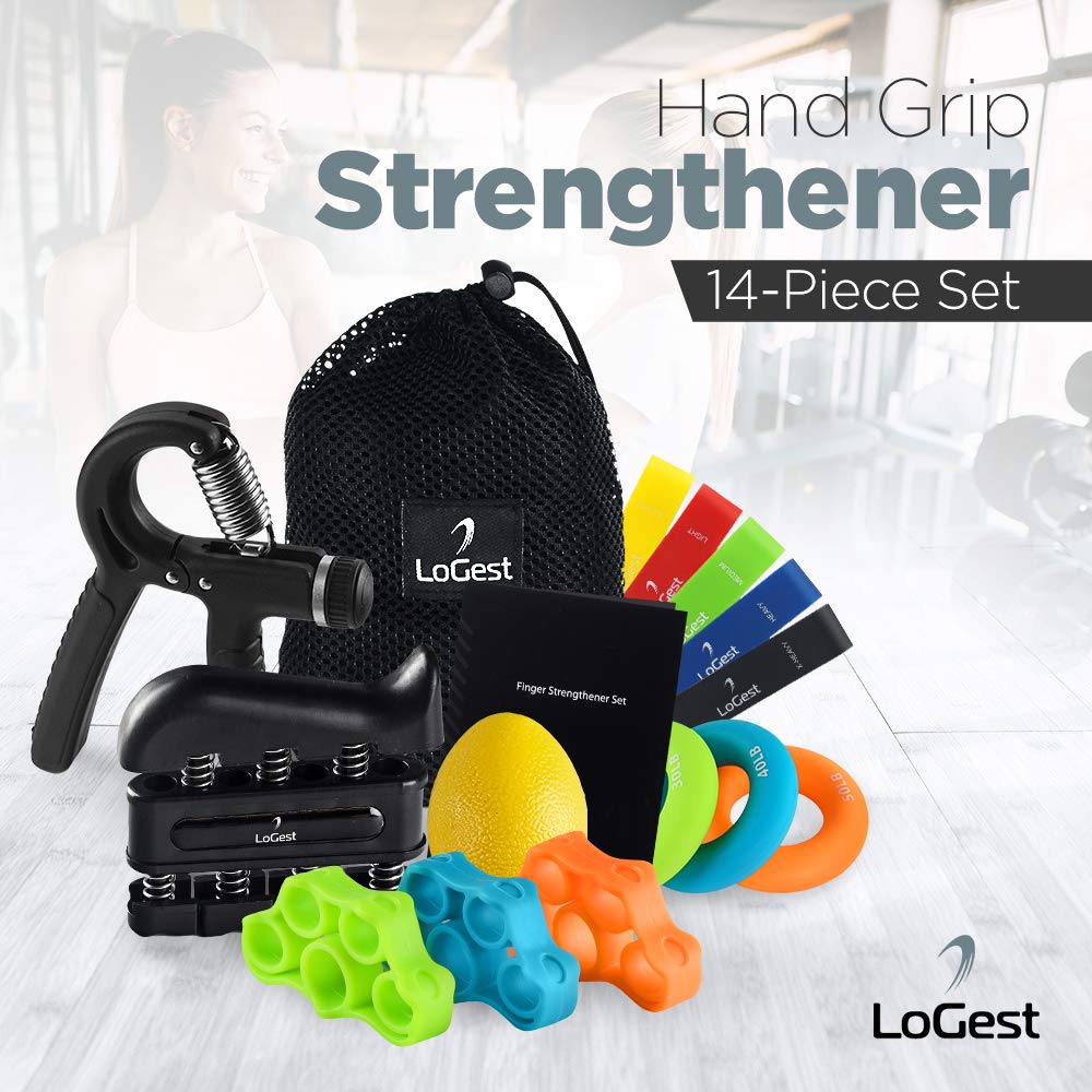 14 Pack Hand Grip Strengthener Set Forearm Adjustable Resistance Hand Gripper, Finger Exerciser, Finger Stretchers, Grip Rings H