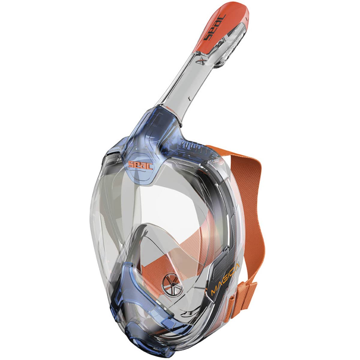 Seac Magica, Full Face Antifog Snorkelling Mask With Soft Facial Skirt In 2 Sizes, Exhalation Valve And Dry Snorkel Top, Blue/Or