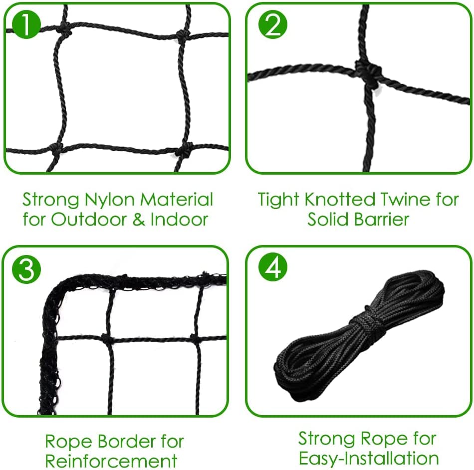 Wiseek 10'X30' Baseball Softball Backstop Nets, Heavy Duty Baseball Netting Ball Stop Netting #18 Nylon Sport Netting Barrier