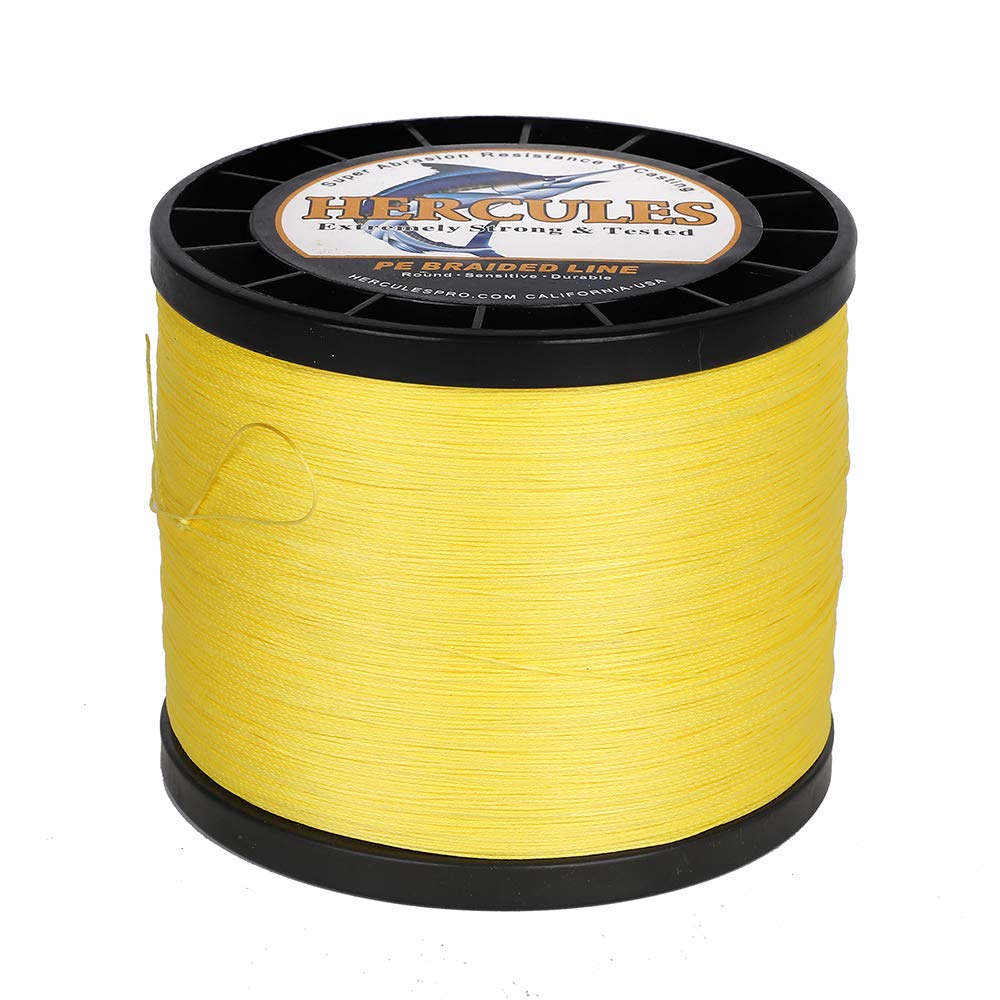 Hercules Braided Fishing Line 1500M 1640Yds 10Lbs-200Lbs Pe Superline 8 Strands (Yellow 150Lb/68Kg 0.62Mm)