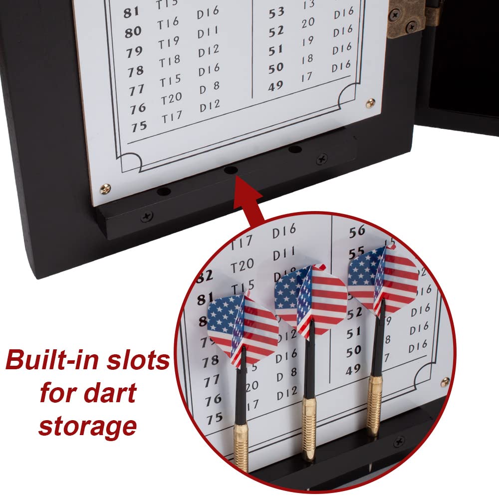 Gse Professional Solid Wood Classic Dartboard Cabinet With Sisal/Bristle Dartboard, Dart Scoreboard, And 6 Steel Tip Darts, Easy