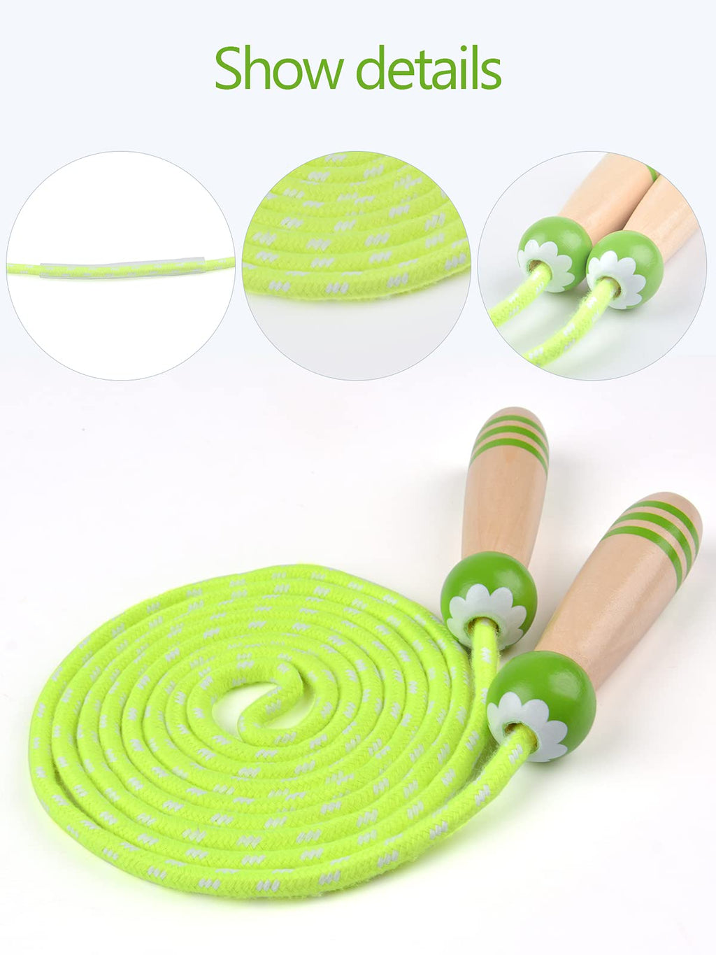 Lorvain Jump Rope For Kids, 2 Pcs Girls & Boys Skipping Ropes Wooden Handle Adjustable Cotton Braided Jumping Ropes, For Childre