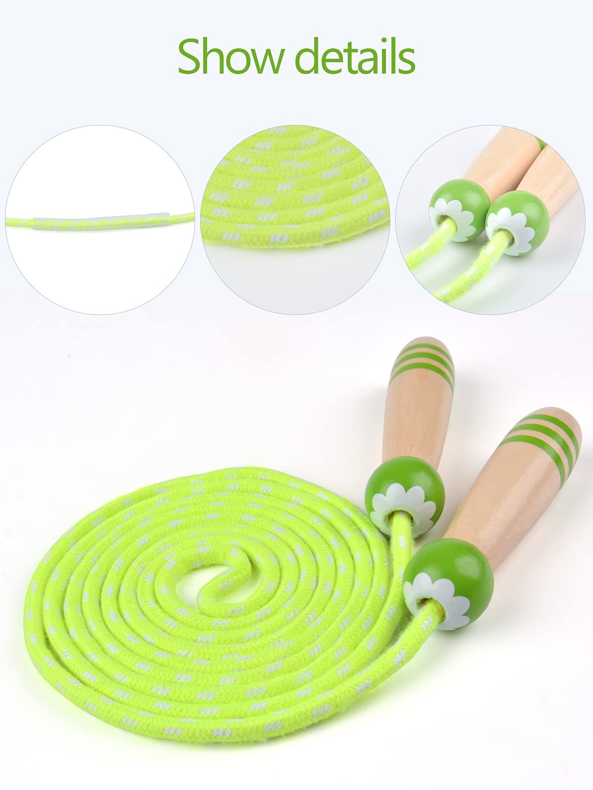 Lorvain Jump Rope For Kids, 2 Pcs Girls & Boys Skipping Ropes Wooden Handle Adjustable Cotton Braided Jumping Ropes, For Childre