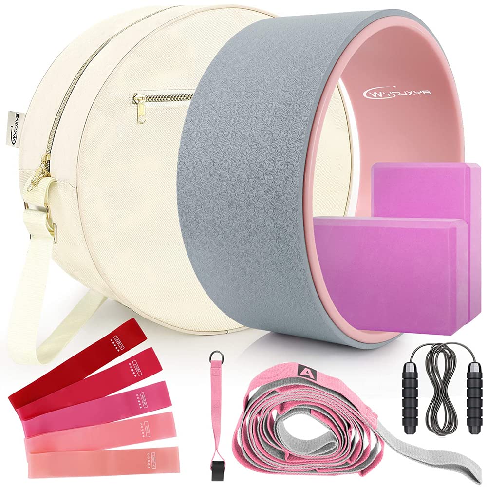 Yoga Wheel Set (11-In-1),Yoga Wheel Back Wheel For Back Pain, Yoga Blocks 2 Pack With Strap, Resistance Bands,Yoga Wheel Bag, Pe