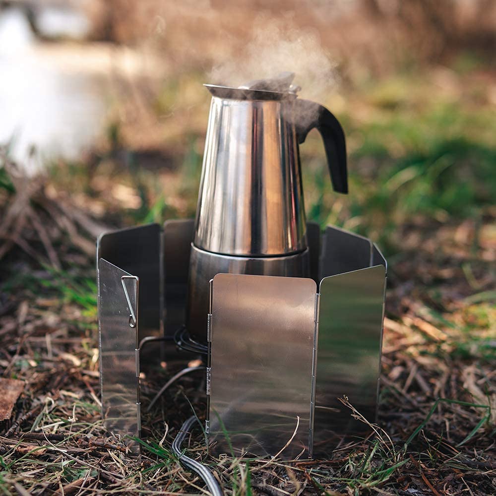 Stove Windscreen, Ohuhu Camp Stove Windscreen 10 Plates Aluminum Folding Portable Camping Stove Windshield Burner Stove With Car