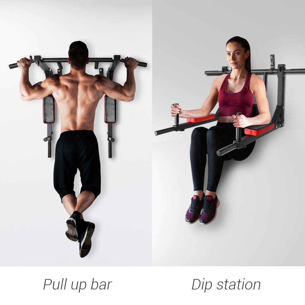 Onetwofit Multifunctional Wall Mounted Pull Up Bar Chin Up Bar Dip Station For Indoor Home Gym Workout, Power Tower Set Training