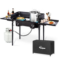 2 Burner Propane Camp Stove | 150,000 BTU Gas Burners | Side Shelves | Windscreen | Waterproof Cover | Detachable Legs | Ideal f