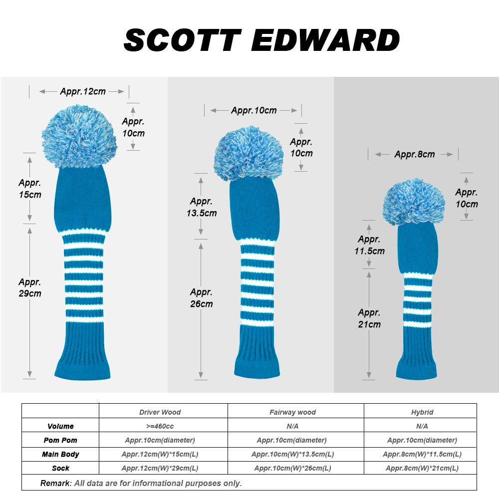 Scott Edward Knit Wood Golf Covers 4 Pieces Handmade Knitted Item Fit Over Well Driver Wood(460Cc) Fairway Wood*2 And Hybrid(Ut)