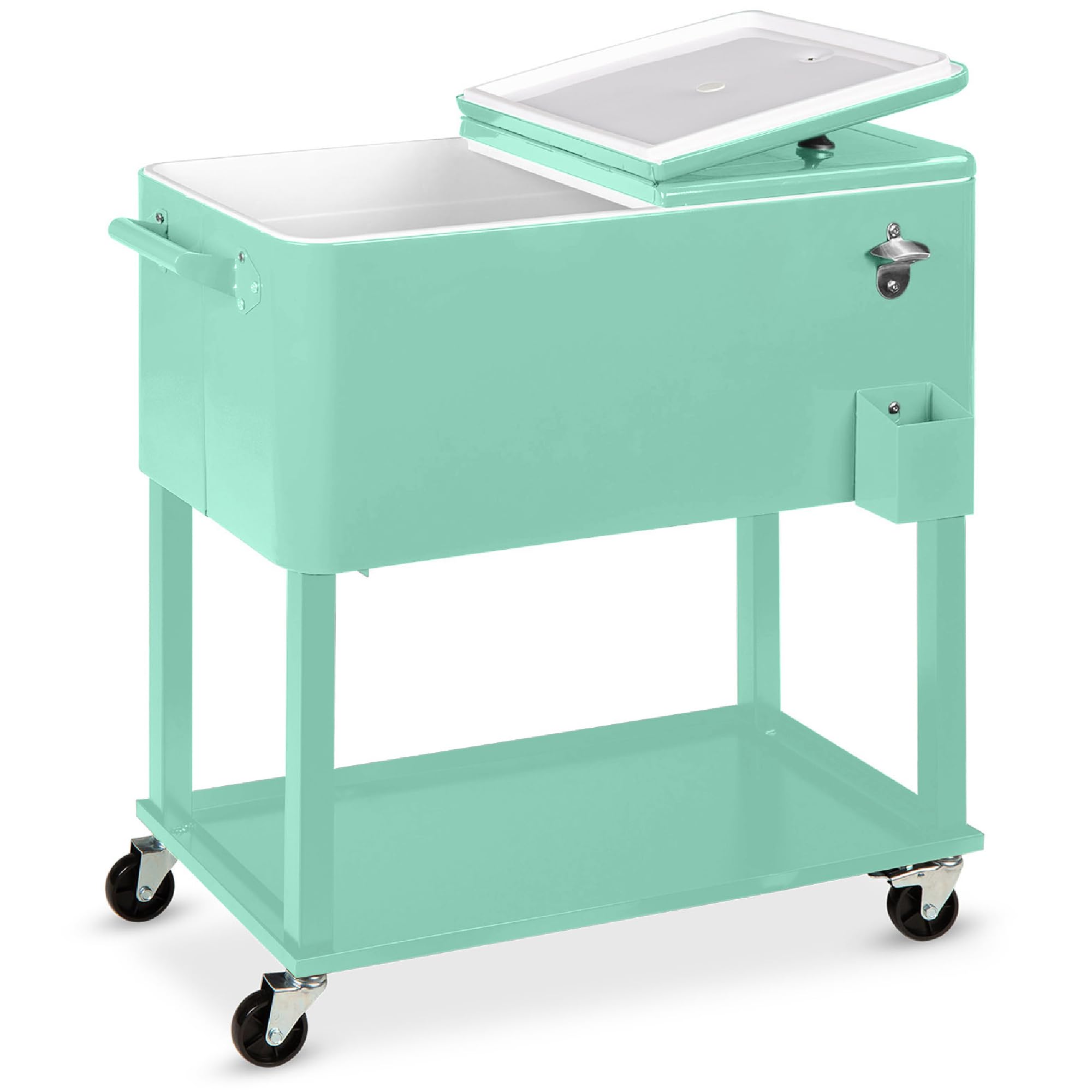 Best Choice Products 80-Quart Outdoor Steel Rolling Cooler Cart w/Ice Chest, Bottle Opener, Catch Tray, Drain Plug, Locking Whee